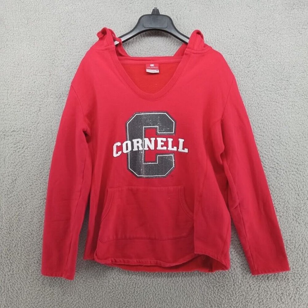 Cornell University Sweater Womens Medium Red Big Red Sequin Pullover Hoodie